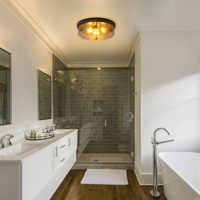 Modern 3-Light Seeded Glass Drum Flush Mount Ceiling Light