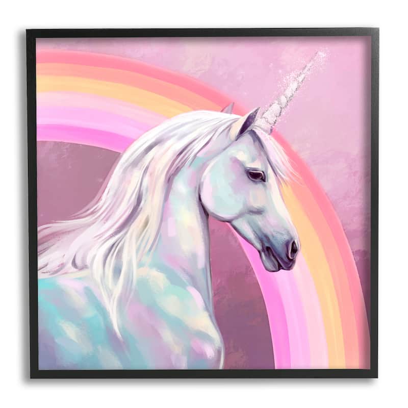 Stupell Unicorn & Rainbow Portrait Framed Giclee Art Design by Ziwei Li - 12 x 12 - Black