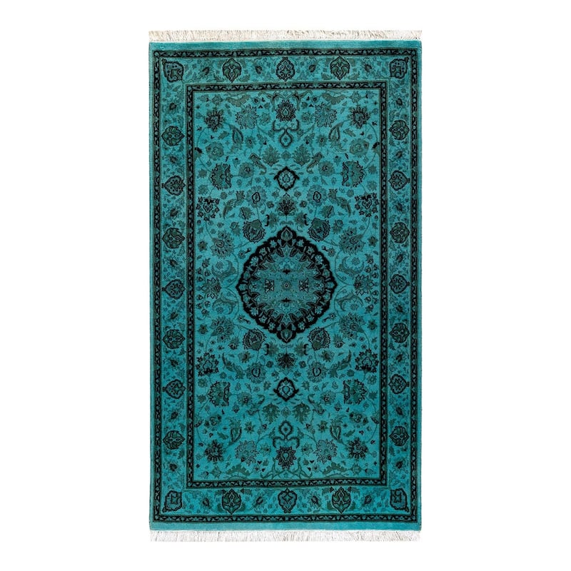 Overton Hand Knotted Wool Vintage Inspired Modern Contemporary Overdyed Blue Area Rug - 3' 1" x 5' 5"