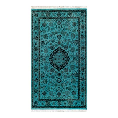 Overton Hand Knotted Wool Vintage Inspired Modern Contemporary Overdyed Blue Area Rug - 3' 1" x 5' 5"