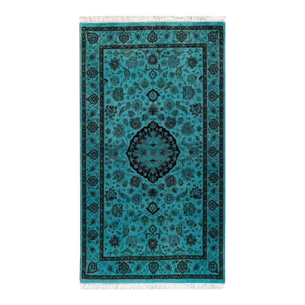 Overton Hand Knotted Wool Vintage Inspired Modern Contemporary Overdyed Blue Area Rug - 3' 1" x 5' 5"
