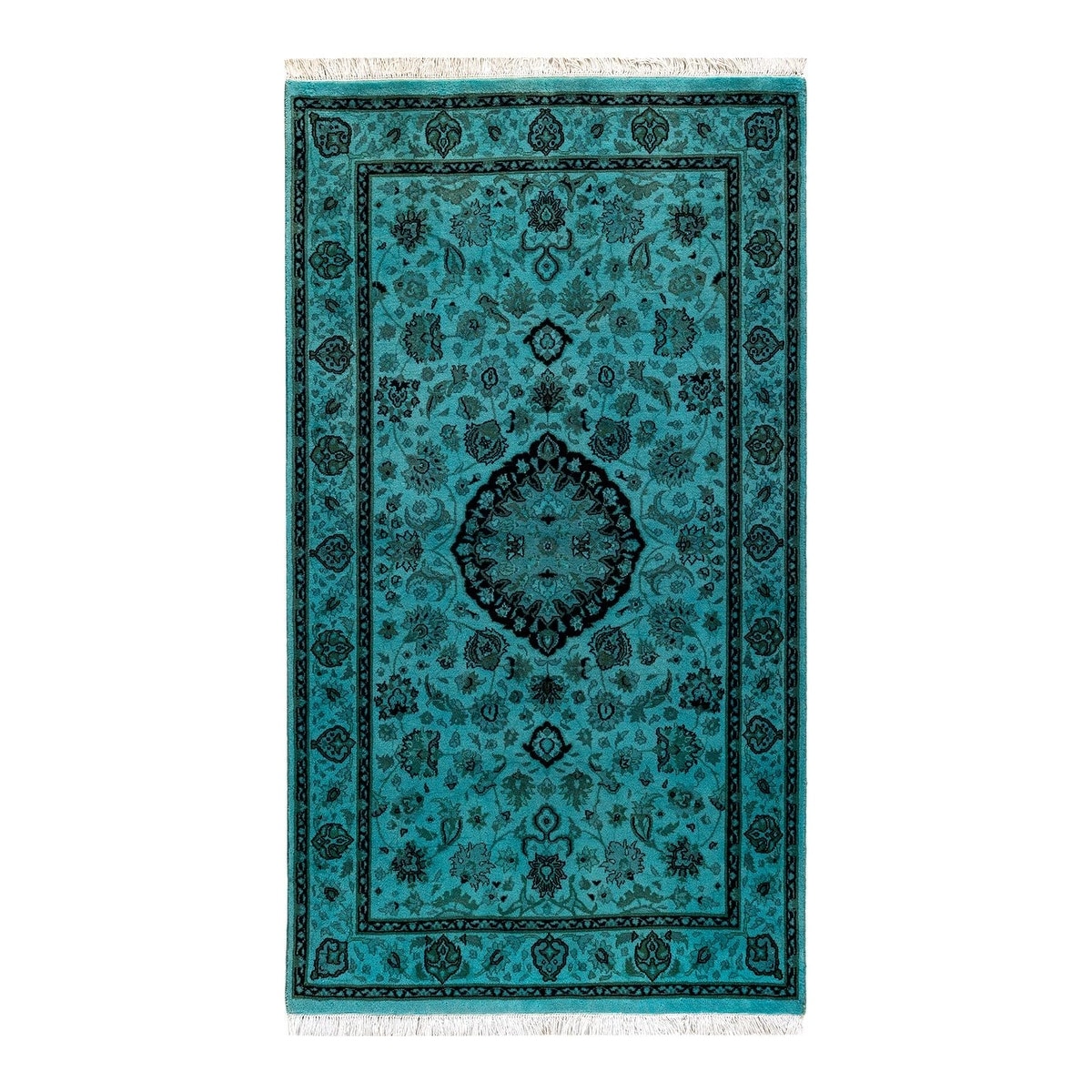 Overton Hand Knotted Wool Vintage Inspired Modern Contemporary Overdyed Blue Area Rug - 3' 1" x 5' 5"