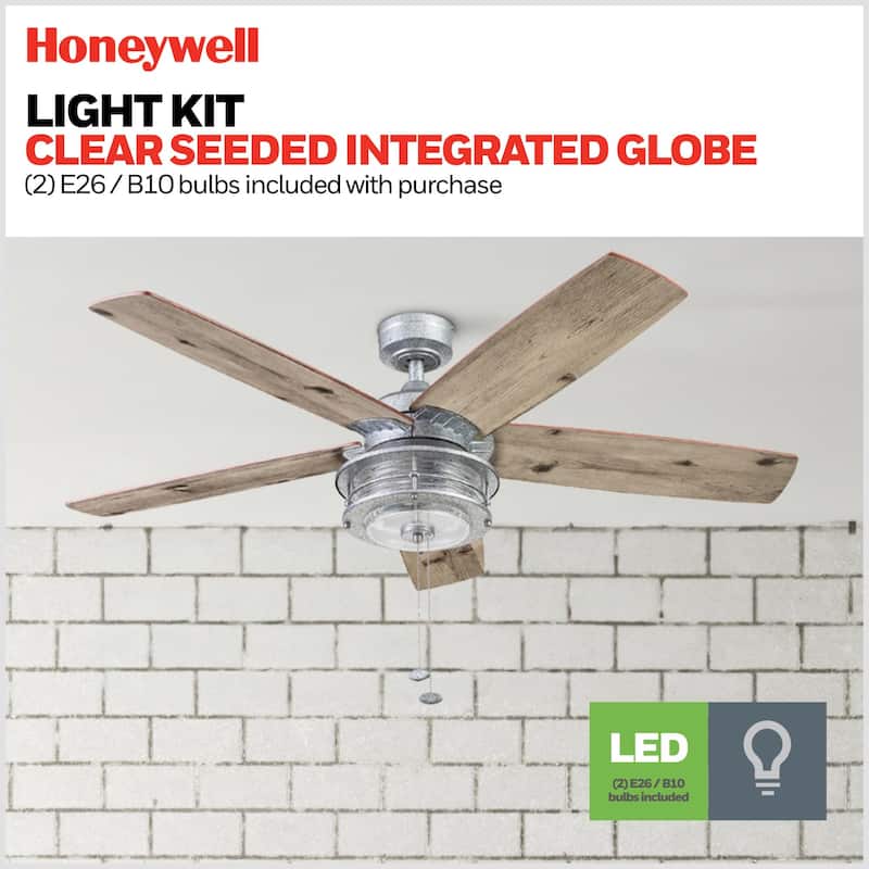 52" Honeywell Foxhaven Galvanized Farmhouse Indoor/Outdoor Ceiling Fan with Light, Pull Chain