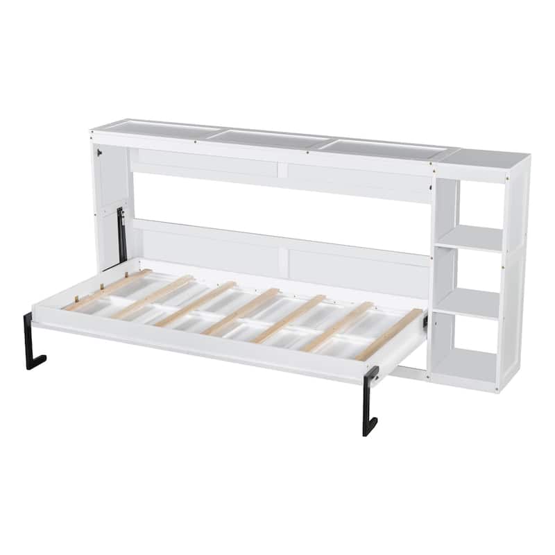 Twin Size MDF Murphy Bed with Built-in Bookshelf and Space-Saving Design