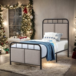 Twin Size Linen Upholstered Platform Metal Bed Frame - Bed Bath ...