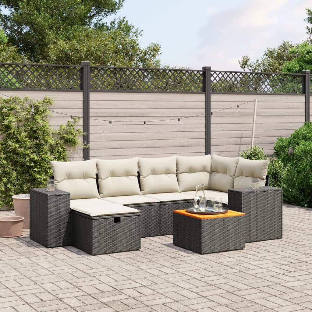 vidaXL Patio Sofa Set with Cushions Outdoor Furniture 7 Piece Poly Rattan
