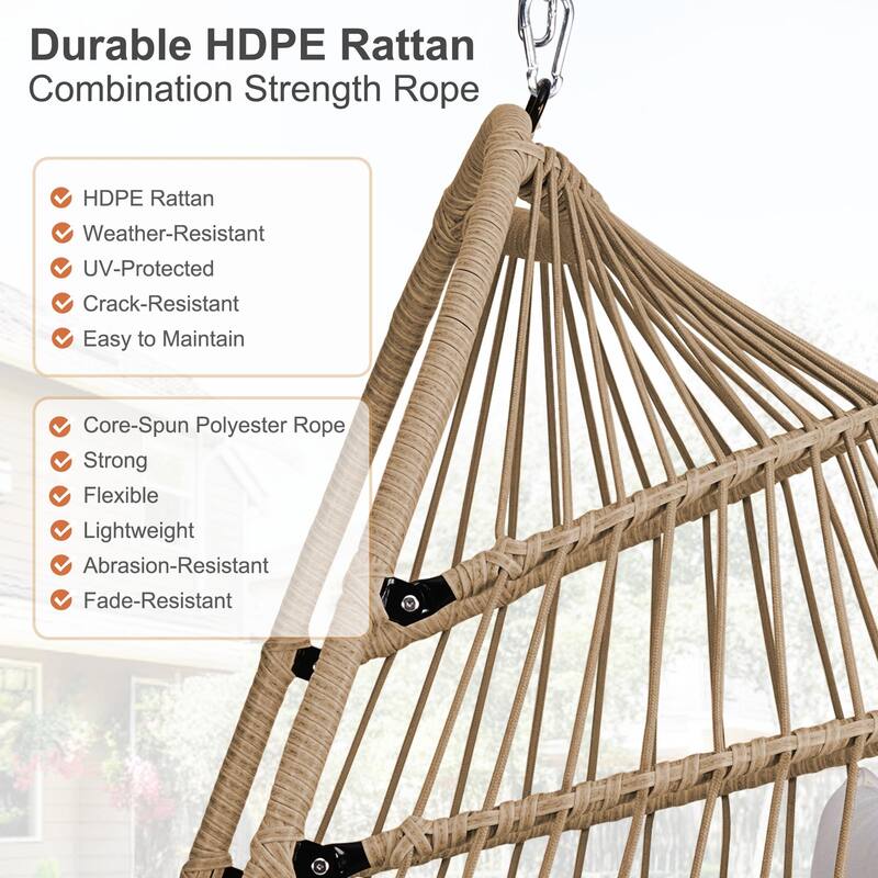 Outdoor Egg Hanging Chair, Swing Chair with Stand & Aluminum-Steel Frame, Patio Rattan Wicker Hanging Swing Egg Chair