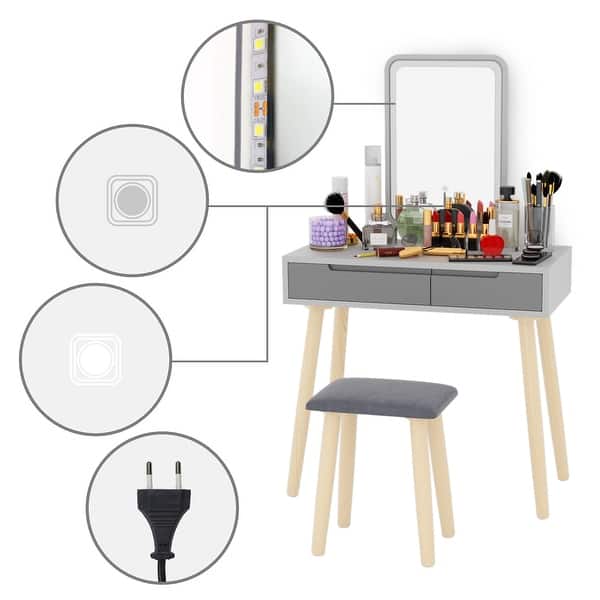 Shop Elephance Wood Makeup Vanity Table Set Dressing Table With