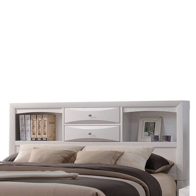 8 Drawer Eastern King Bed with Bookcase Headboard and Round Knobs, White