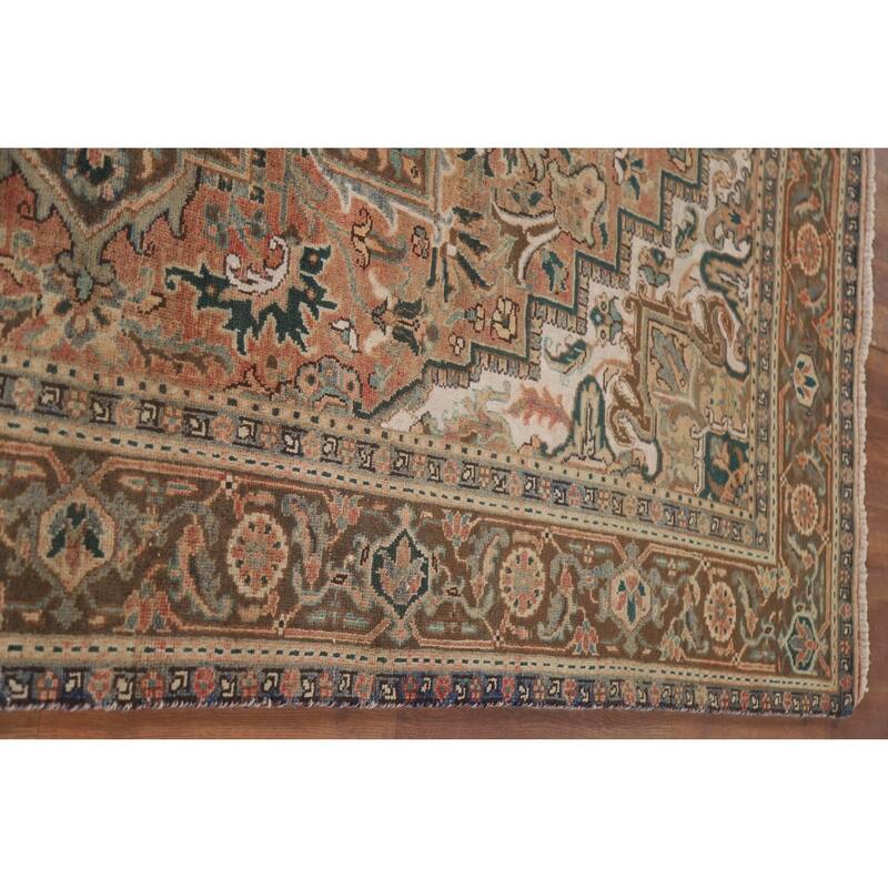 Hand Knotted Oriental 100% Wool Carpet Traditional Floral Oranges & Rust Heriz Area Rug - 9' 9'' X 6' 6''