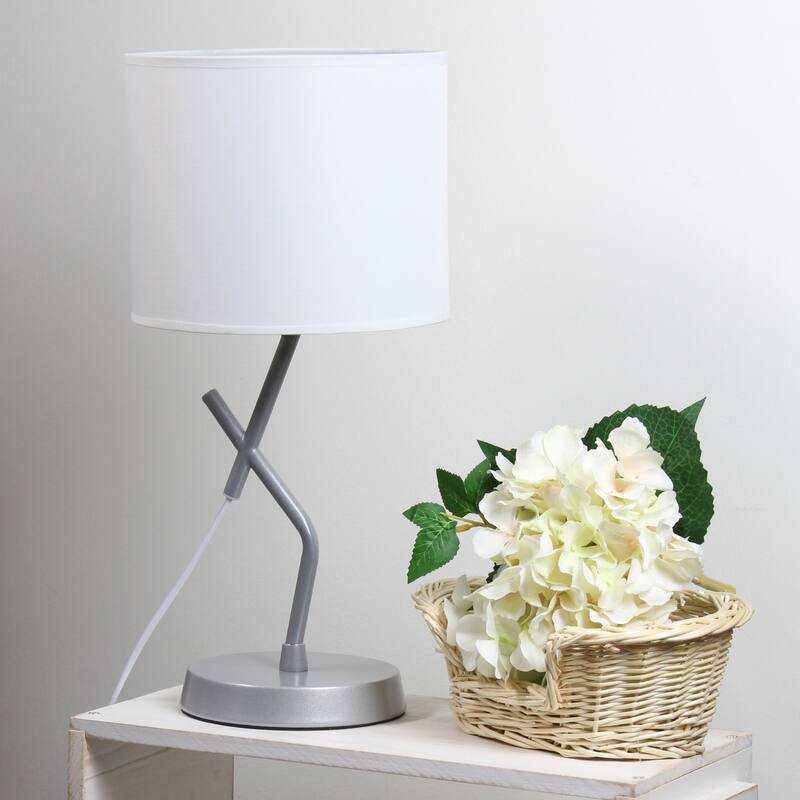 Abstract Table Lamp with White Drum Shade - 17" - Silver