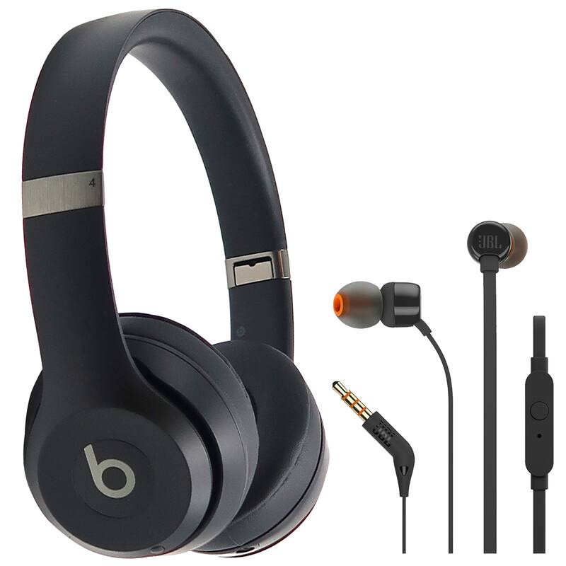 Beats by Dr. Dre Beats Solo 4 Wireless On-Ear Headphones (Matte Black) + JBL T110 in Ear Headphones Black - Black