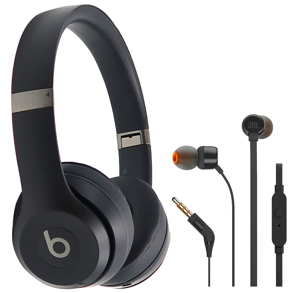 Beats by Dr. Dre Beats Solo 4 Wireless On-Ear Headphones (Matte Black) + JBL T110 in Ear Headphones Black
