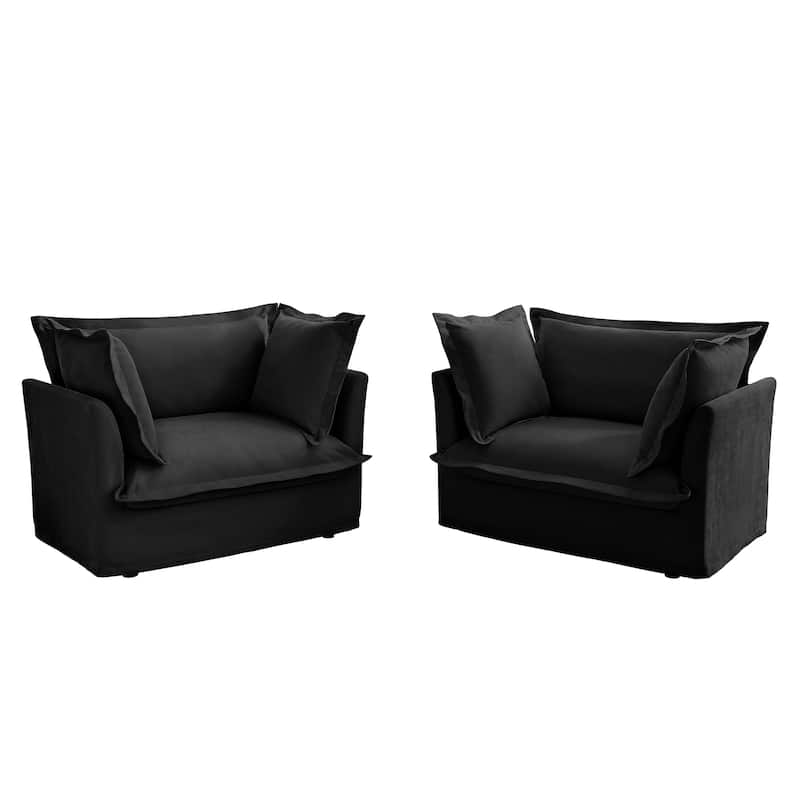 2-Piece Accent Chair with Deep Seat, Lounge Chair with High Back Pillows, Leisure Armchair with Removable Chenille Covers
