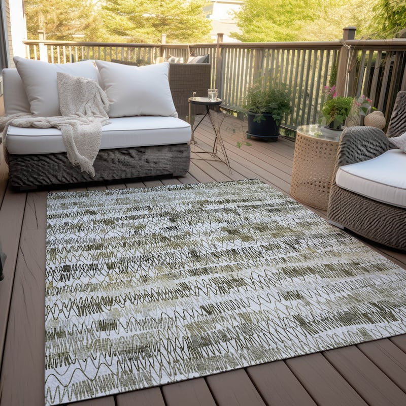 Machine Washable Indoor/ Outdoor Chantille Abstract Zig Zag Rug