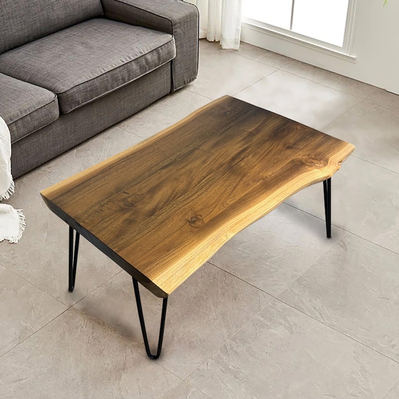 Greenage Teak Rectangle Side Table, End Table with Black Metal Leg - 27.5"x19.6"x21"