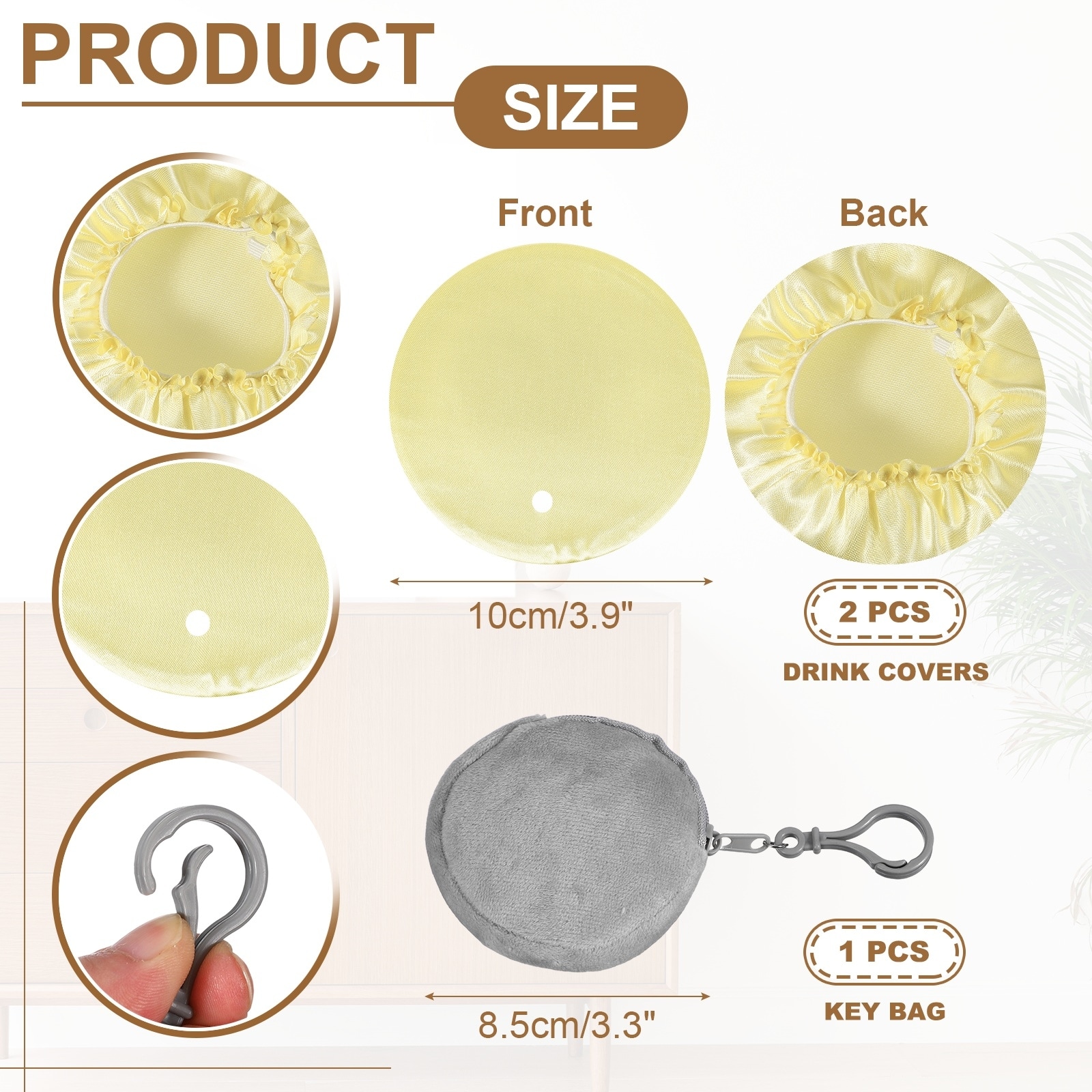 Drink Cover Scrunchie, Reusable Cup Cover with Key Bag - 10x10, 8.5x8.5cm