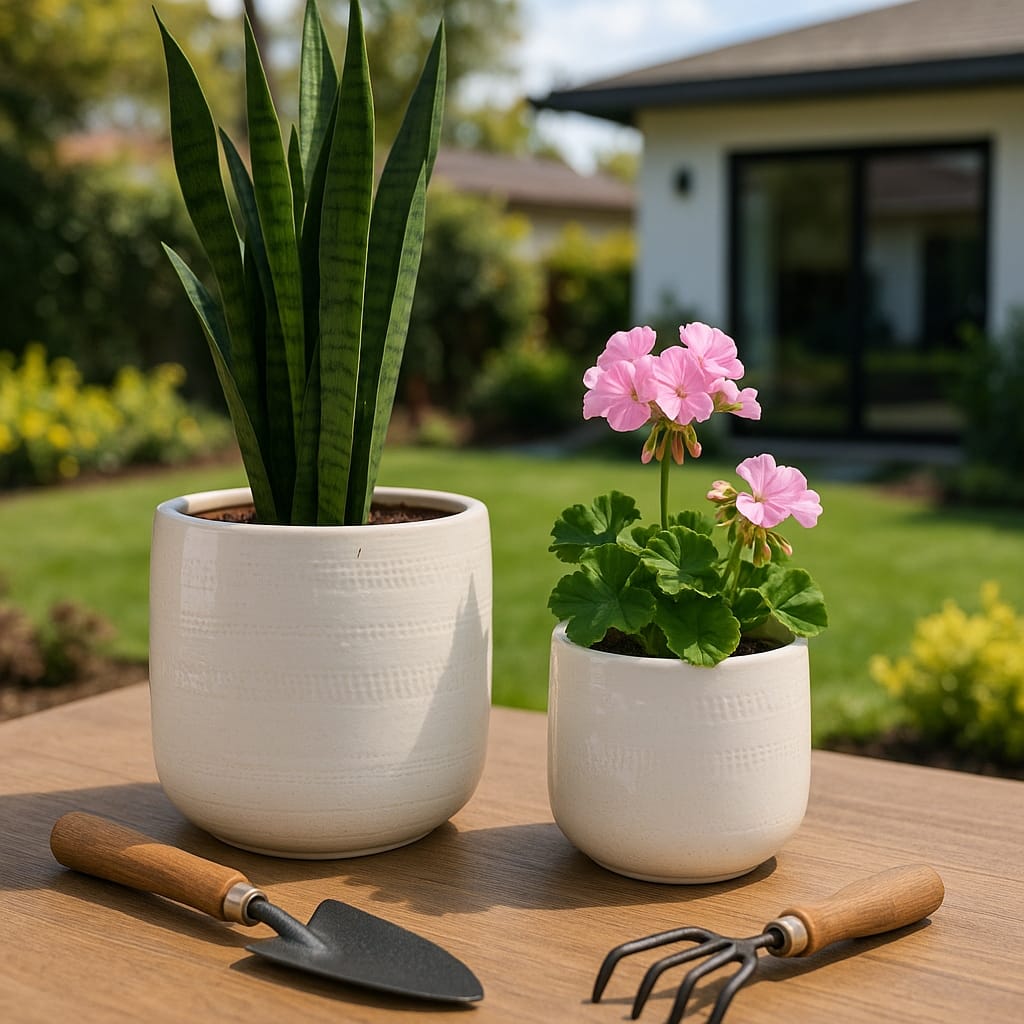 Clay Decorative Planters Dots Lines Modern (Set of 2) - 10" White - 12" x 12" x 10"