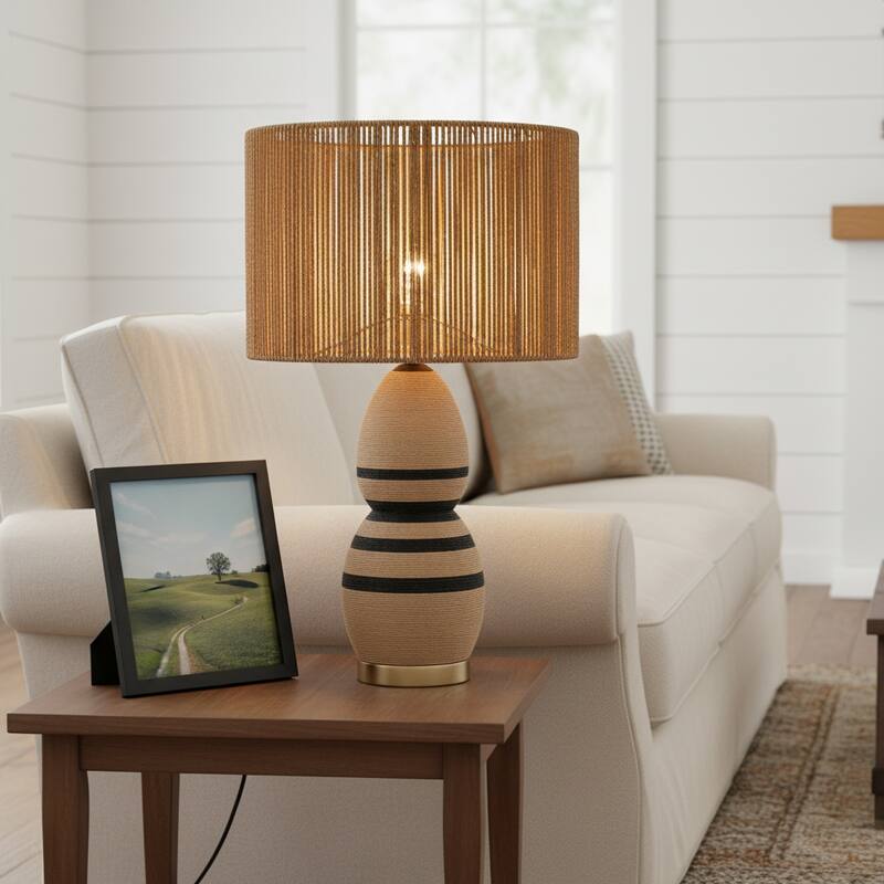 Brise 27" Rattan Table Lamp with USB 3-Way Touch Dimmer