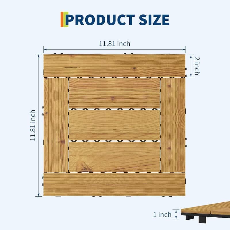 Water Resistant 22 Pack 12"X12" Wood Patio Flooring Deck Tiles for Indoor & Outdoor Use - 22-Pack