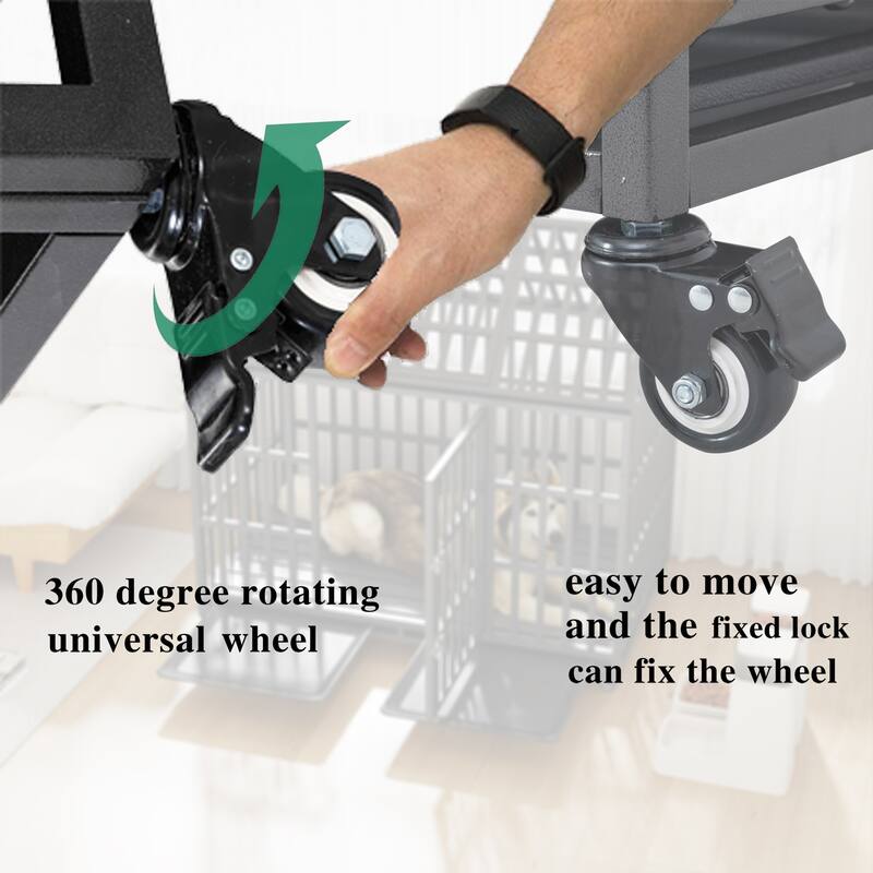 52" Heavy Duty Dog Crate, XL Metal Dog Kennel Cage for Large Dogs, Pet Crate with 2 Door, 4 Lockable Wheels & Removable Tray