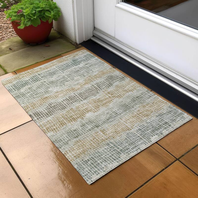 Machine Washable Indoor/ Outdoor Chantille Abstract Stripe Rug - Beige - 1'8" x 2'6"