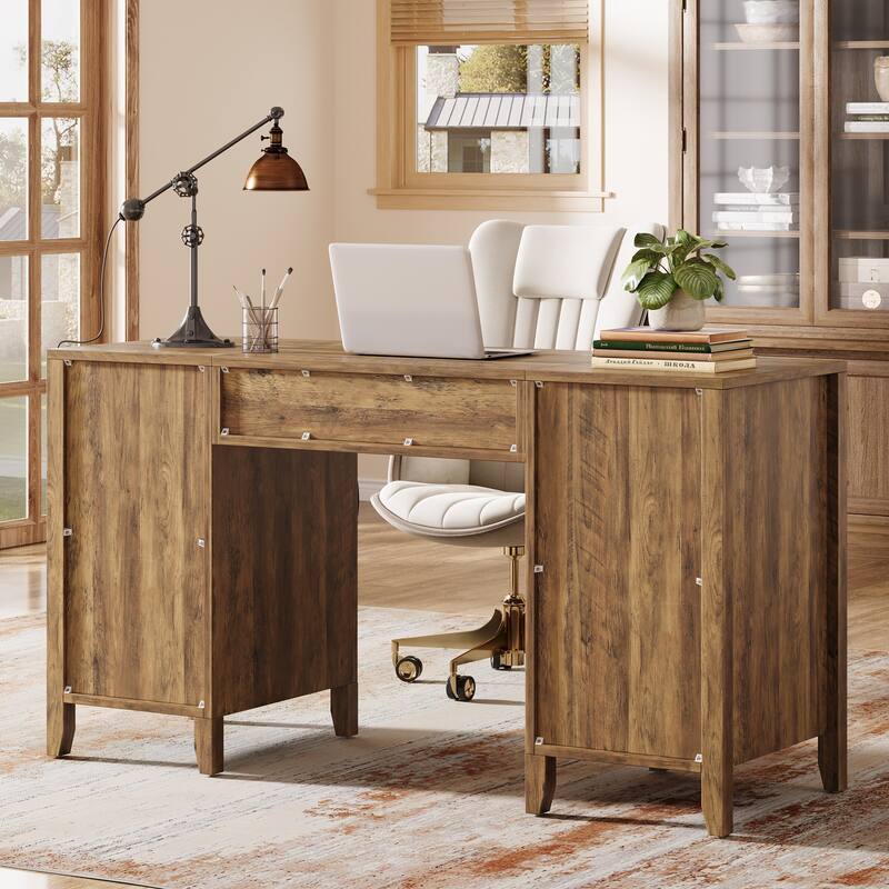 59" Computer Desk with Drawers and Cabinets for Home Office