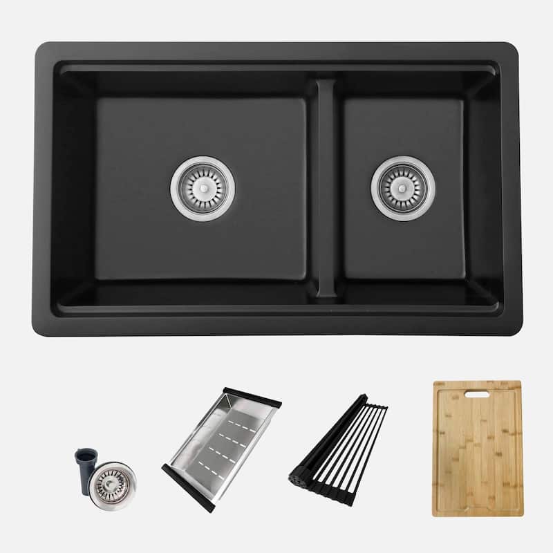 Waterton Composite Granite Dual mount 30 inch Double-Bowl kitchen Sink - 30" x 18" x 9.50"