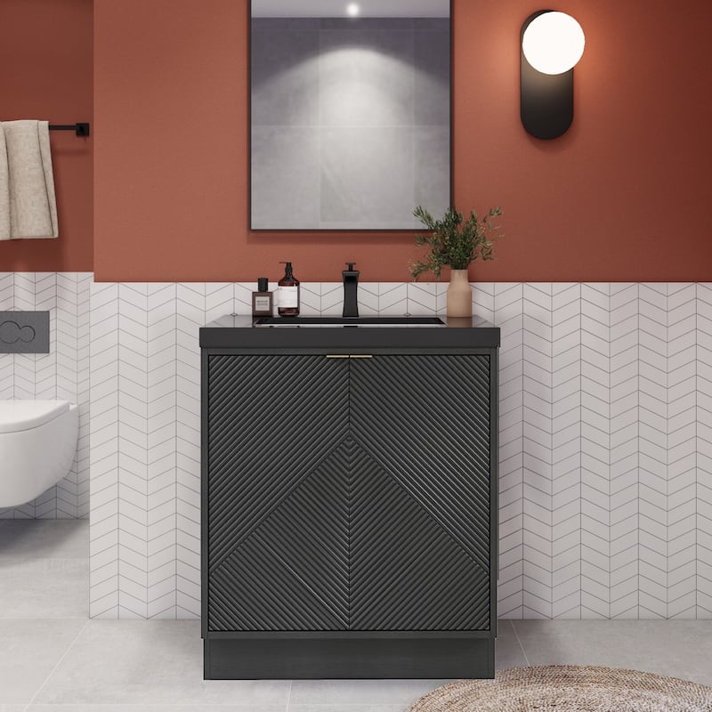 Milano 30" Freestanding Bathroom Vanity with Black Acrylic Sink - 29" x 19.49" x 35.46'' - Black