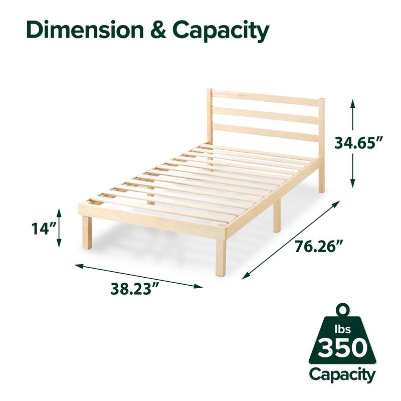 Priage by ZINUS Pine Wood Platform Bed Frame with Headboard