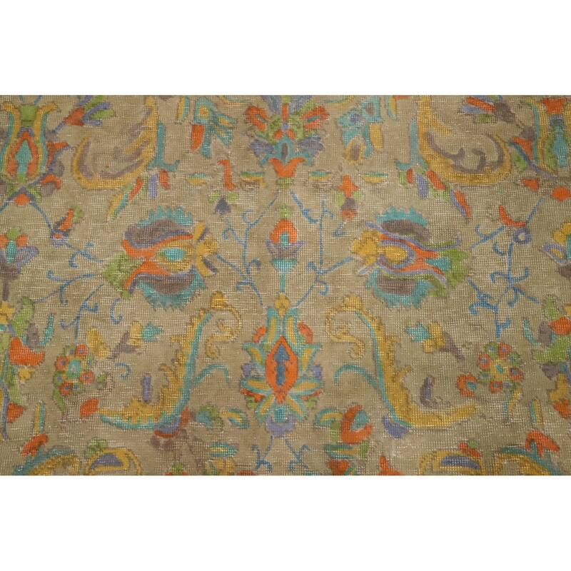 Hand Knotted Oriental 100% Wool Carpet Traditional Floral Brown Tabriz Area Rug - 13' 9'' X 9' 1''