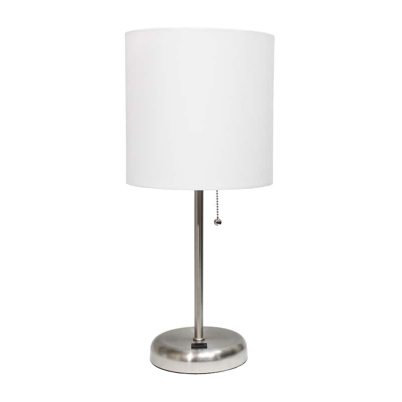 19.5" USB Port Feature Metal Lamp in Steel w Aqua Shade