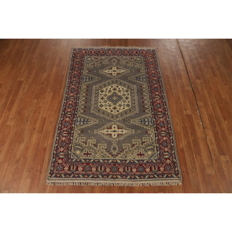 Hand Knotted Oriental 100% Wool Carpet Traditional Geometric Greys & Charcoal Heriz (serapi) Area Rug - 6' 0'' X 3' 11''