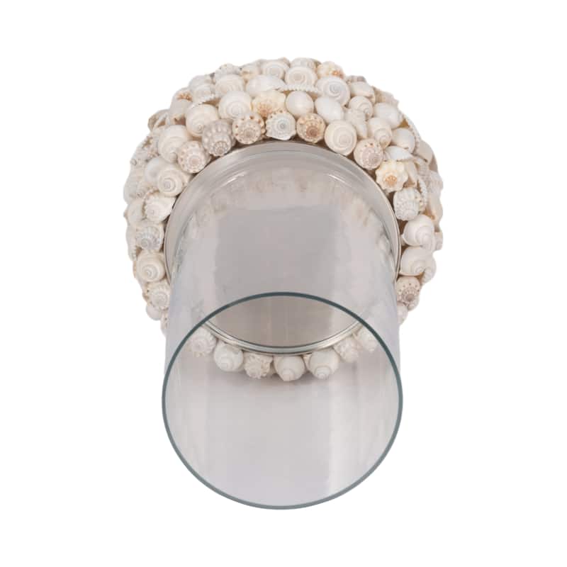 Sagebrook Home Shell White Cylinder Hurricane Candle Holder
