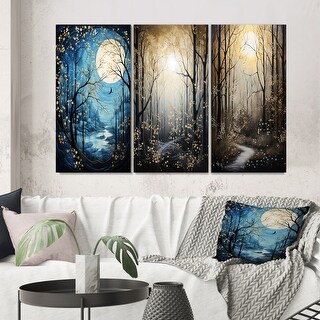 Designart "Tree Monochrome Moonlit Silhouette" Floral Wall Art Set Of 3 ...