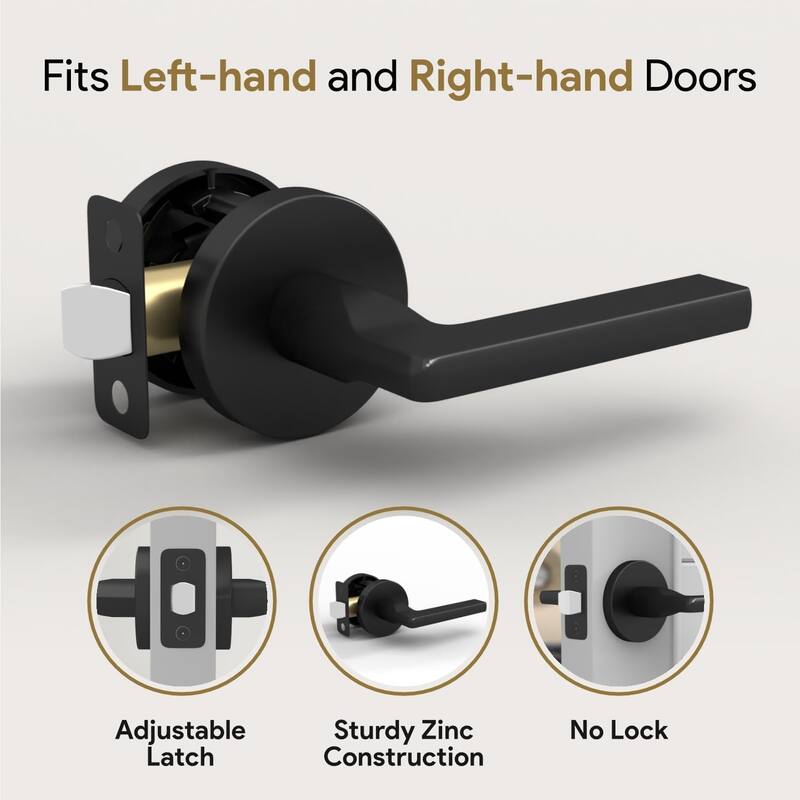 Mega Handles RALPH Round Passage Door Lever–Reversible Keyless Door Lock for Hallway, Closet, or Bathroom Handle for Left/Right