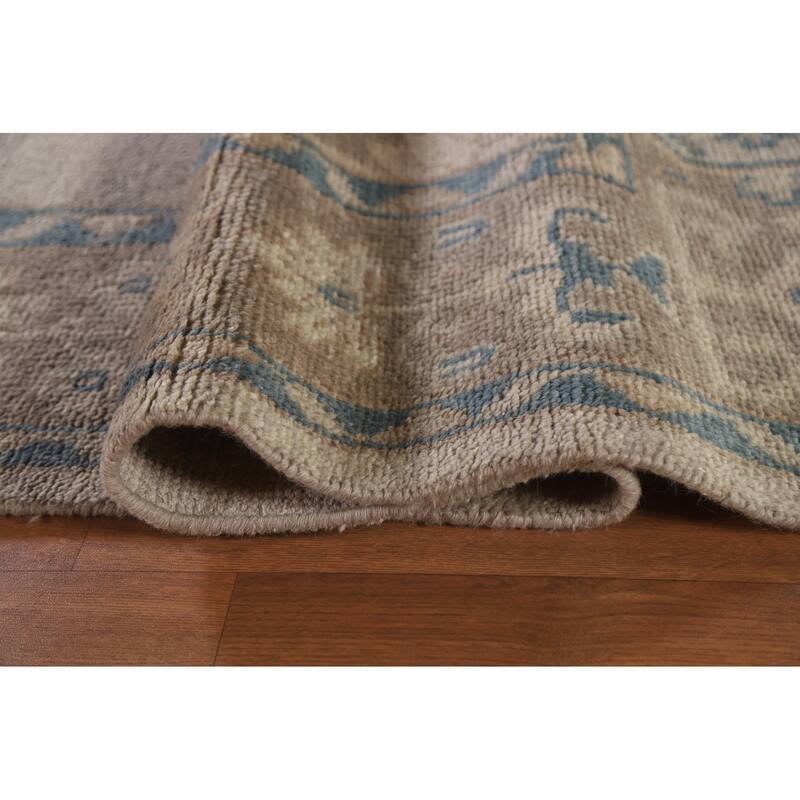 Geometric Oushak Style Area Rug Hand-knotted Wool Carpet - 8'10"x 12'0"