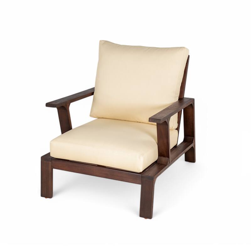 Roomfitters Patio Accent Chair, Solid Acacia Wood Outdoor Lounge Seat with Water-Resistant Cushions