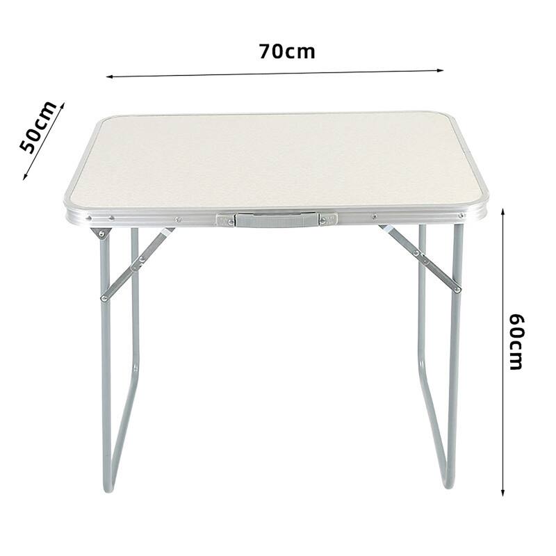 White Portable Folding Table with Metal Edge Reinforcement for Camping and Outdoors Dining - 27.56"L × 19.69"W × 23.62"H
