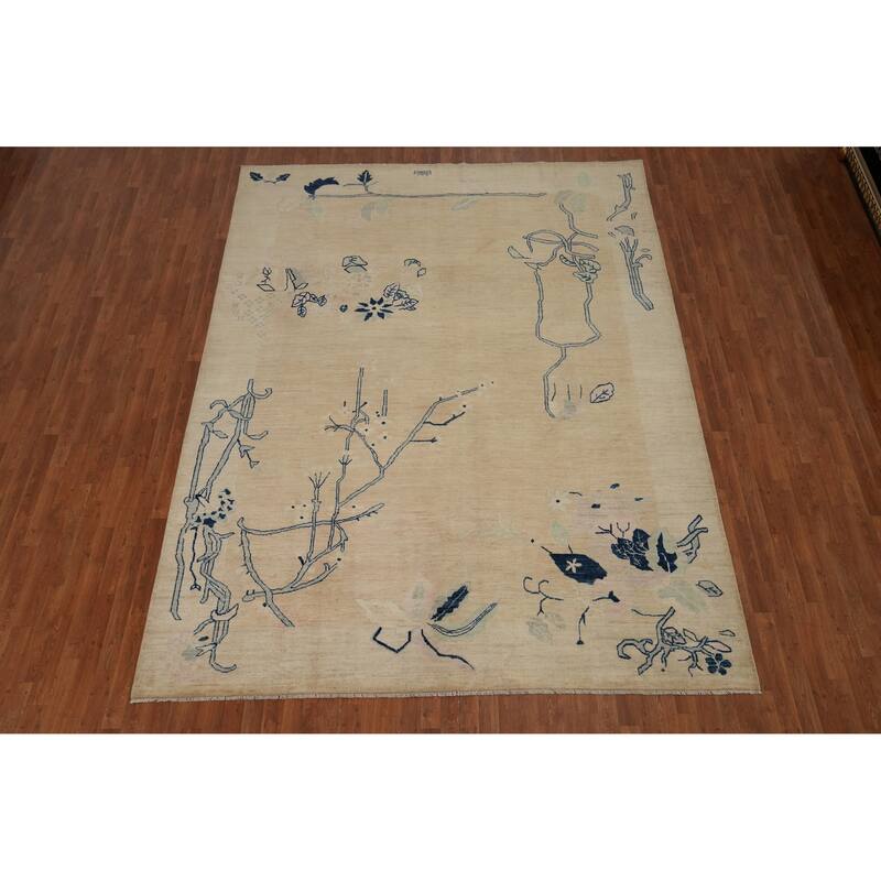 Hand Knotted Oriental 100% Wool Carpet Traditional Floral Peach Art Deco Area Rug - 11' 8'' X 8' 10''