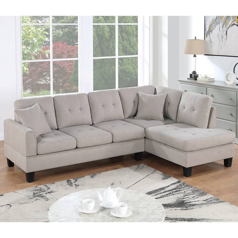 2 Piece Velvet Sectional Sofa Set with 2 Accent Pillows