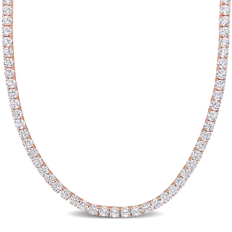 Miadora Created White Sapphire Classic Tennis Necklace in Rose Plated Sterling Silver