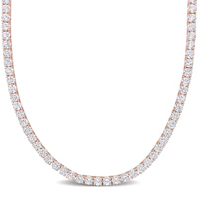 Miadora Created White Sapphire Classic Tennis Necklace in Rose Plated Sterling Silver