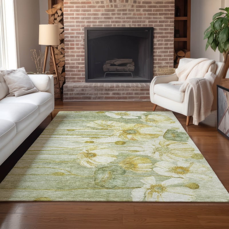 Machine Washable Indoor/ Outdoor Chantille Modern Floral Rug