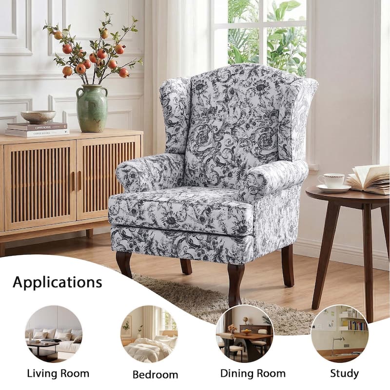 Set of 2 Elegant Living Room Wing Back Arm Chair Upholstered Accent Chair