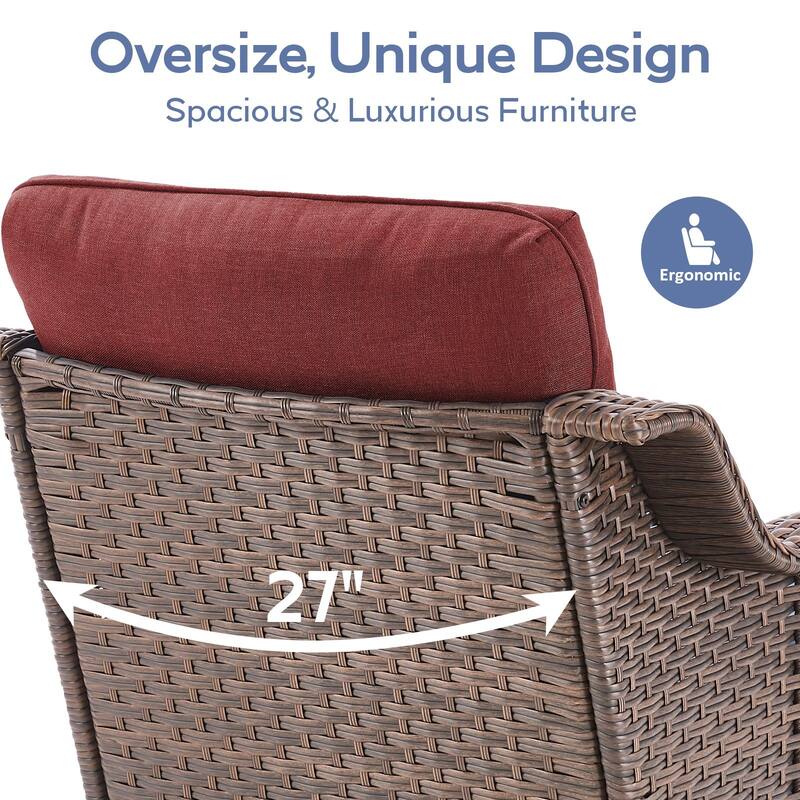 3 Pieces Swivel Chairs with Side Table - Grey Cushion - Brown