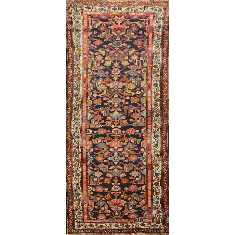 Hand Knotted Oriental 100% Wool Carpet Traditional Floral Navy Blue & Blues Bakhtiari Area Rug - 8' 1'' X 3' 6''