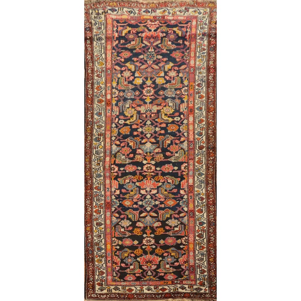 Hand Knotted Oriental 100% Wool Carpet Traditional Floral Navy Blue & Blues Bakhtiari Area Rug - 8' 1'' X 3' 6''