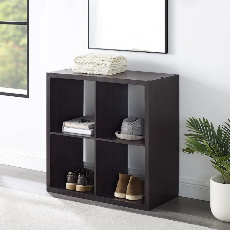 Cubby Storage Cabinet - 4 Shelf Organizer, Espresso Finish, Floor Mount, Compact Storage Solution