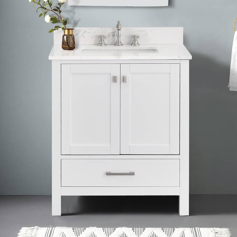 StarrySky 30 inch Undermount Single Sink Bathroom Vanity with Engineered Carrara Marble Top